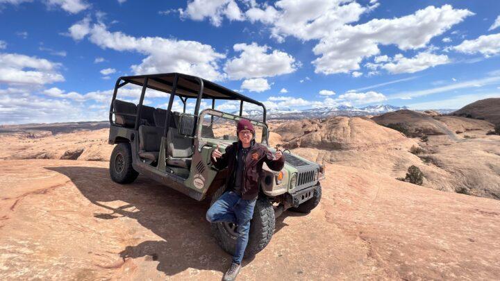 JP posing with his hummer on a tour of Hell's Revenge trail in Moab