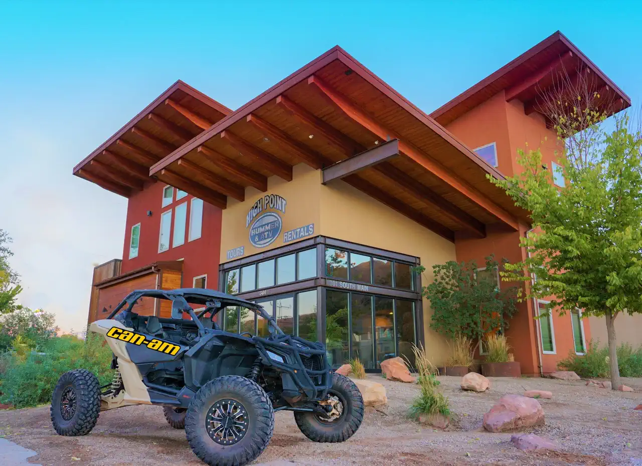 Can-Am Maverick X3 turbo in front of our new building at 301 S. Main street in Moab, Utah